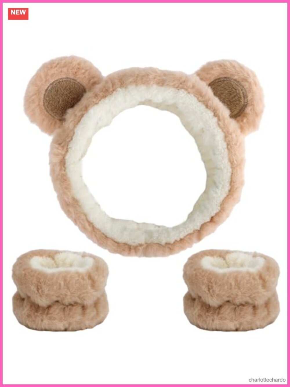 Coral Fleece Spa Headband with Bear Ears & Wrist Towels for Skincare